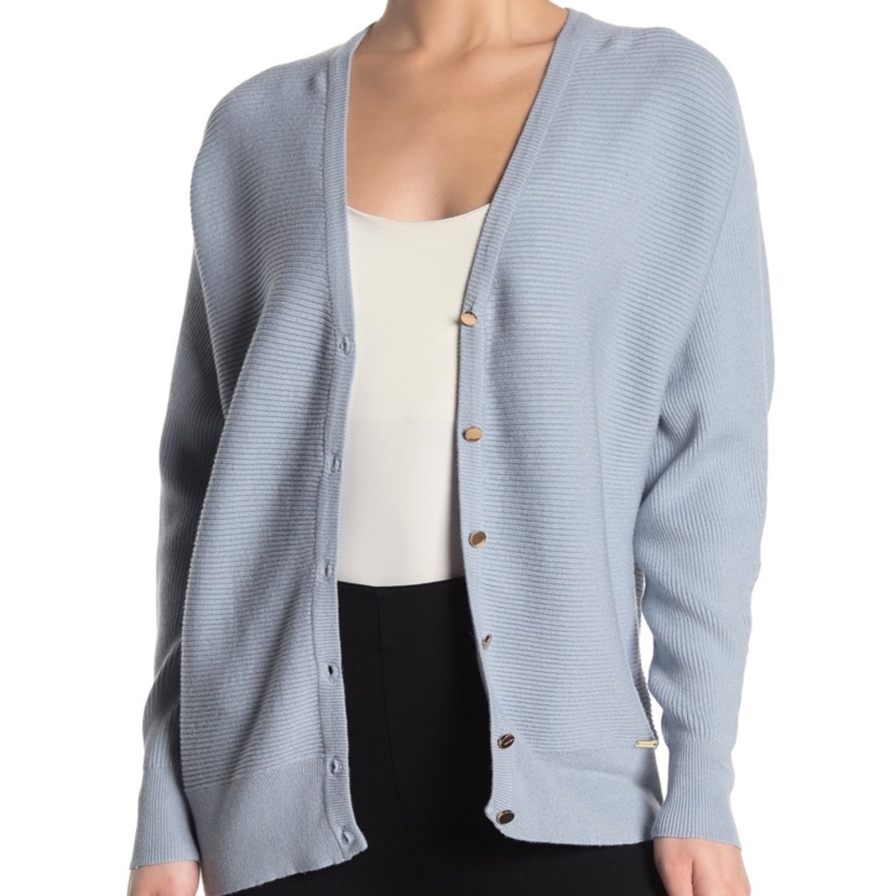 Tahari Ottoman Ribbed Knit Button Cardigan
